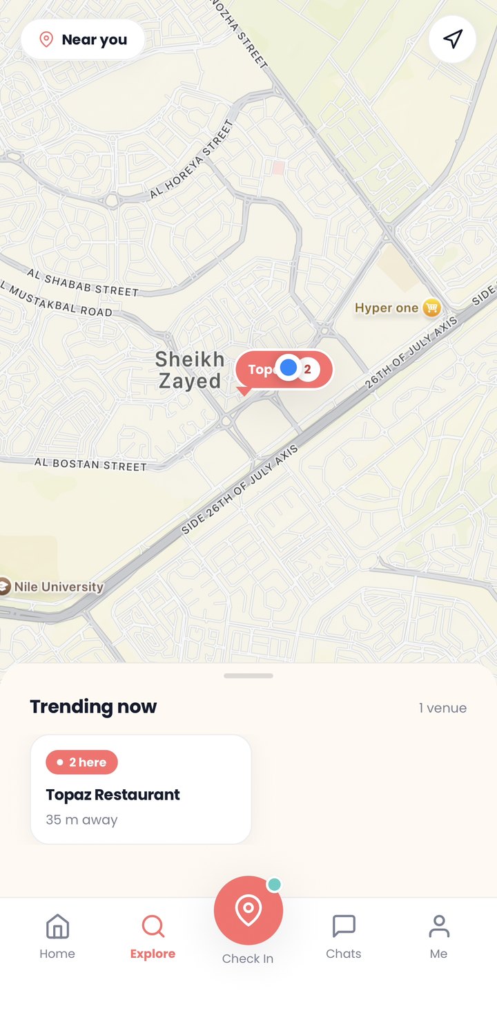 Collide explore map showing trending venues with active check-ins