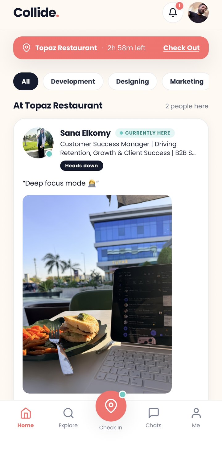 Collide app home screen showing nearby professionals