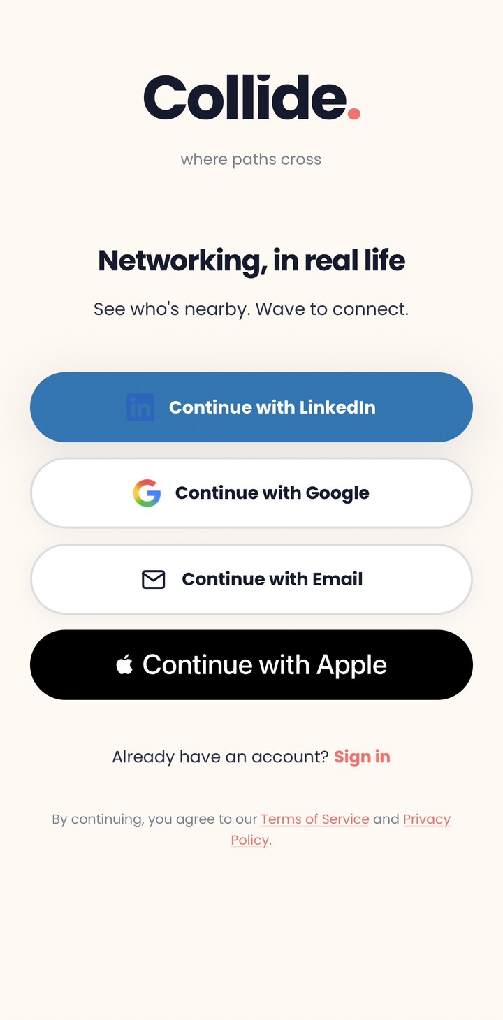 Collide login screen